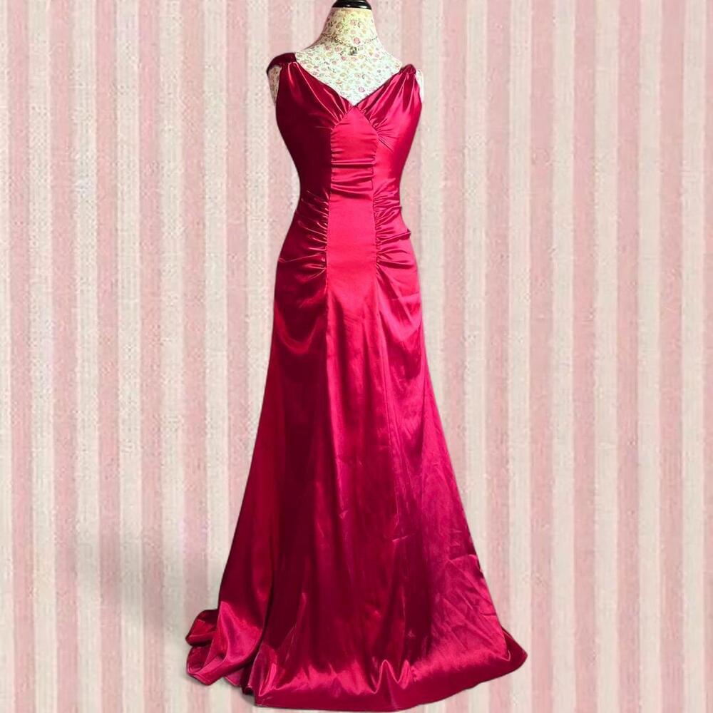vintage hollywood red satin formal gown dress